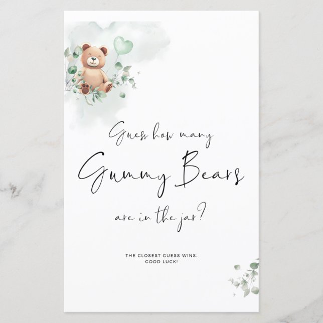 Lámina Juego de Baby Shower de Oso - Adivina cuántos (Anverso)