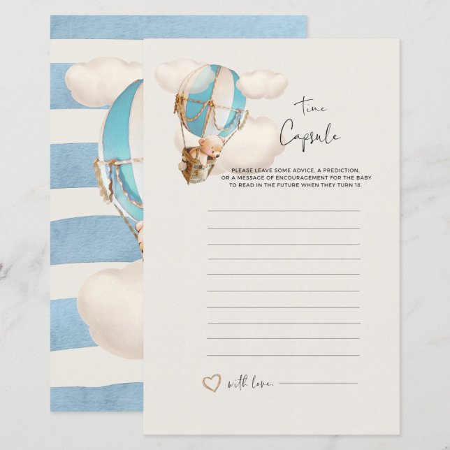 Lámina Juego de Baby Shower de oso - Cápsula de tiempo (Anverso / Reverso)