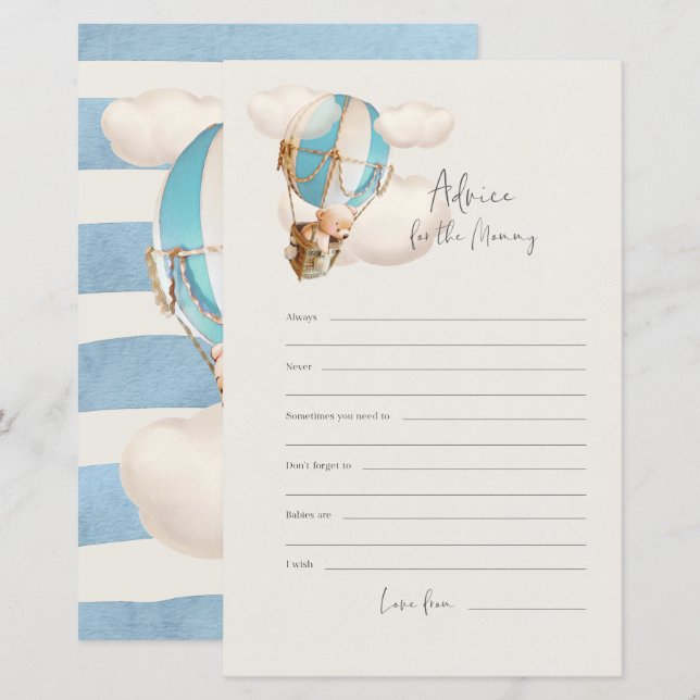 Lámina Juego de Baby Shower de oso - Consejos para la mam (Anverso / Reverso)