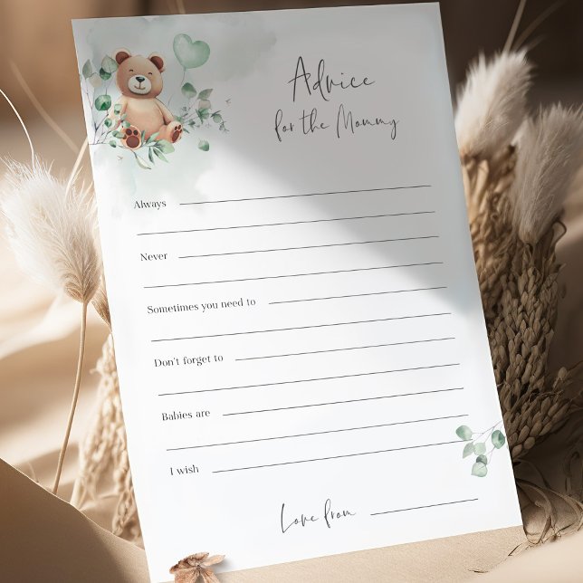 Lámina Juego de Baby Shower de Oso - Consejos para mamá (Subido por el creador)