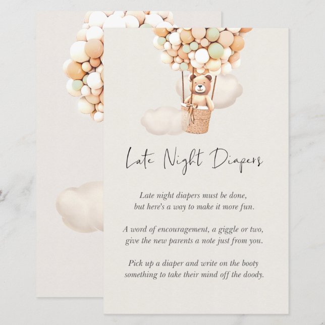 Lámina Juego de Baby Shower de oso - Diapers nocturnos (Anverso / Reverso)