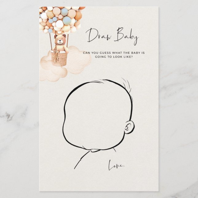 Lámina Juego de Baby Shower de oso - Dibujar bebé (Anverso)