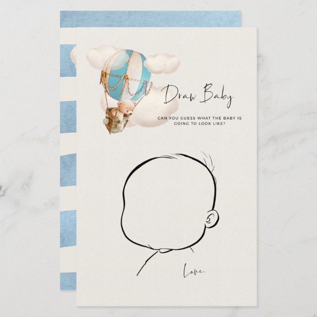 Lámina Juego de Baby Shower de oso - Dibujar bebé (Anverso / Reverso)