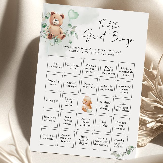 Lámina Juego de Baby Shower de oso - Encuentra el BINGO i (Subido por el creador)