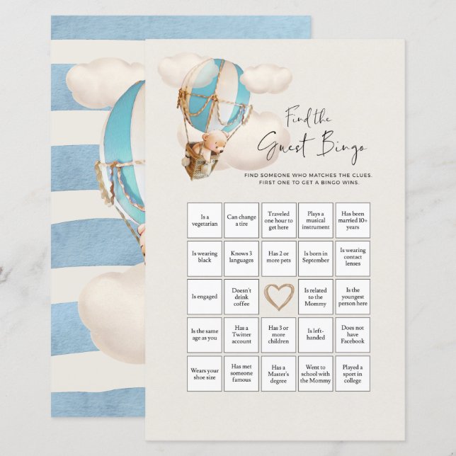 Lámina Juego de Baby Shower de Oso - Encuentra el Bingo I (Anverso / Reverso)