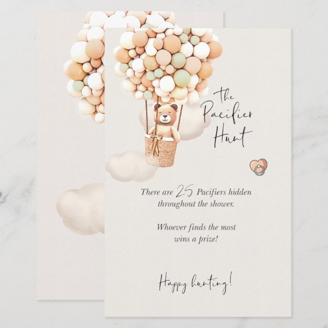 Lámina Juego de Baby Shower de oso - La caza del pacifica (Anverso / Reverso)