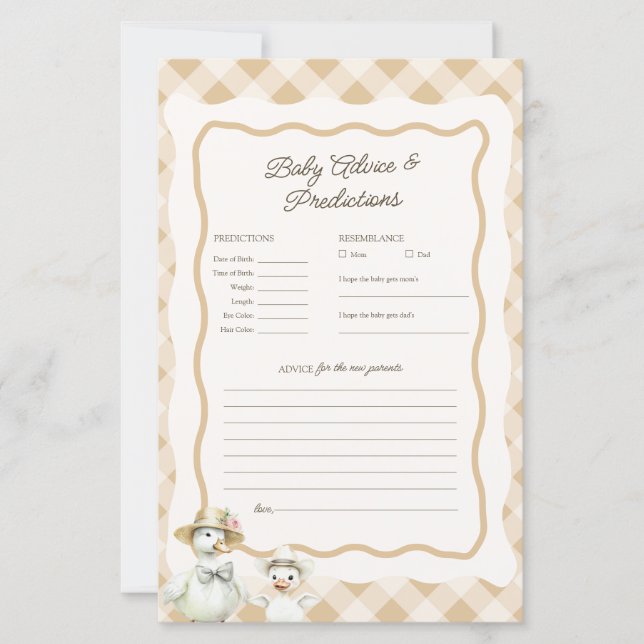Lámina Juego de Baby Shower de predicciones para bebés ga (Anverso)