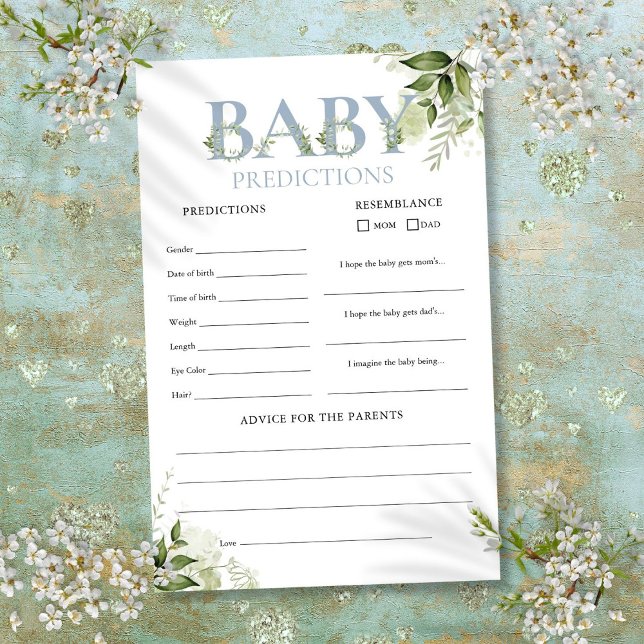 Lámina Juego de Baby Shower de Predicciones para el Bebé (Baby Predictions Greenery Baby Shower Game)