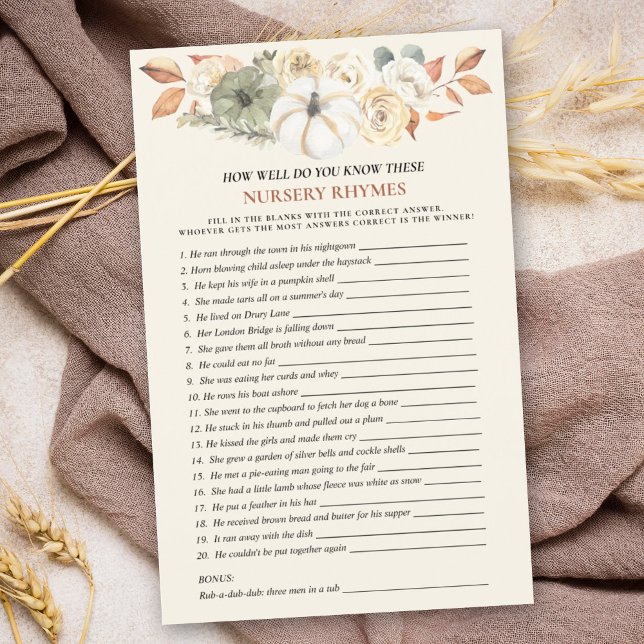 Lámina Juego de Baby Shower de Rhyme de guarnición de cal (A baby shower nursery rhyme game with a pumpkin theme is a fun & entertaining activity for guests.)