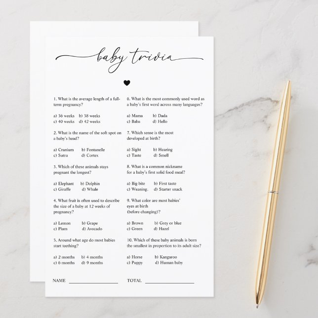 Lámina Juego de Baby Shower de Trivia para bebés con cora (Subido por el creador)