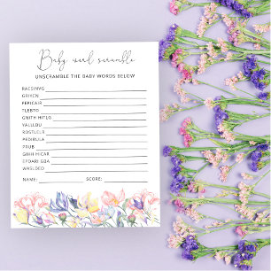 Lámina Juego de Baby Shower de Wildflowers Word Scramble