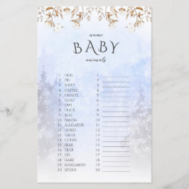 Lámina Juego de Baby Shower de Winter Name Baby Animals