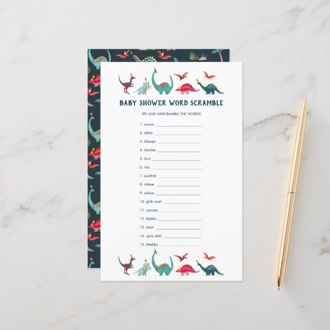 Lámina Juego de Baby Shower de Word de Dinosaurios Cuadro (Anverso/Reverso In Situ)
