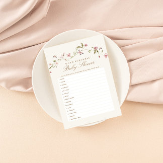 Lámina Juego de Baby Shower de Word Scamble Bunny Pink Fl