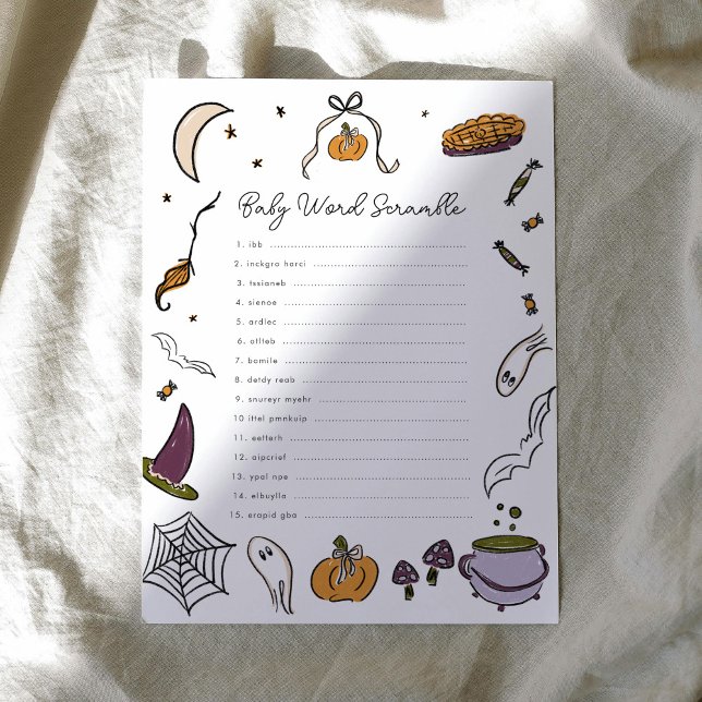 Lámina Juego de Baby Shower de Word Scramble de Halloween (A Little Boo is Almost Due Halloween Word Scramble Baby Shower Game)