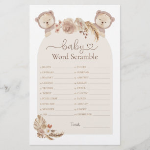 Lámina Juego de Baby Shower de Word Scramble Twins Teddy 