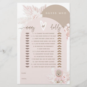 Lámina Juego de Baby Shower del Chica de Boho Moderno Ted