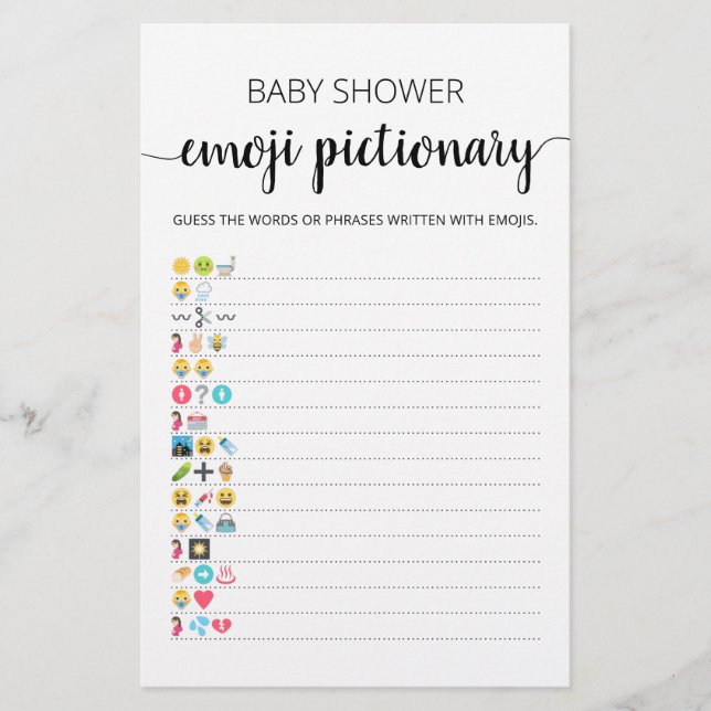 Lámina Juego de Baby Shower Emoji con respuestas (Anverso)