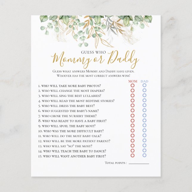 Lámina Juego de Baby Shower Eucalyptus Greenery