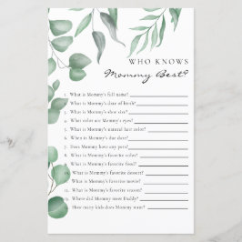 Lámina Juego de Baby Shower Eucalyptus que conoce mejor a