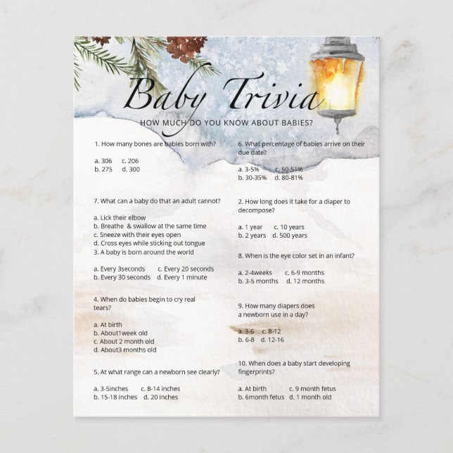 Lámina Juego de Baby Shower Evergreen Baby Trivia (Anverso)