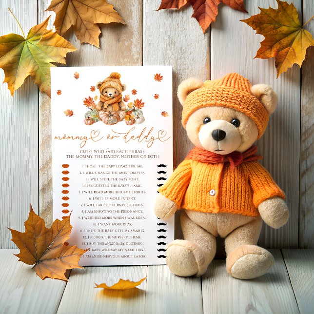 Lámina Juego de Baby Shower Fall Teddy Bear mami o Daddy (Subido por el creador)