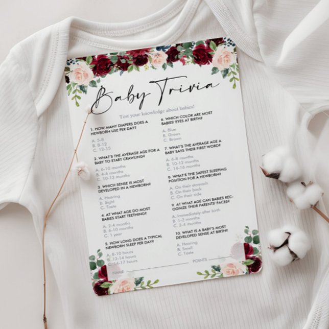 Lámina Juego de Baby Shower Floral Baby Trivia (Subido por el creador)
