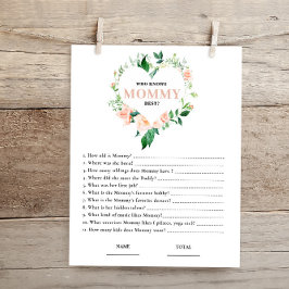 Lámina Juego de baby shower floral rosa ¿Quién conoce mej