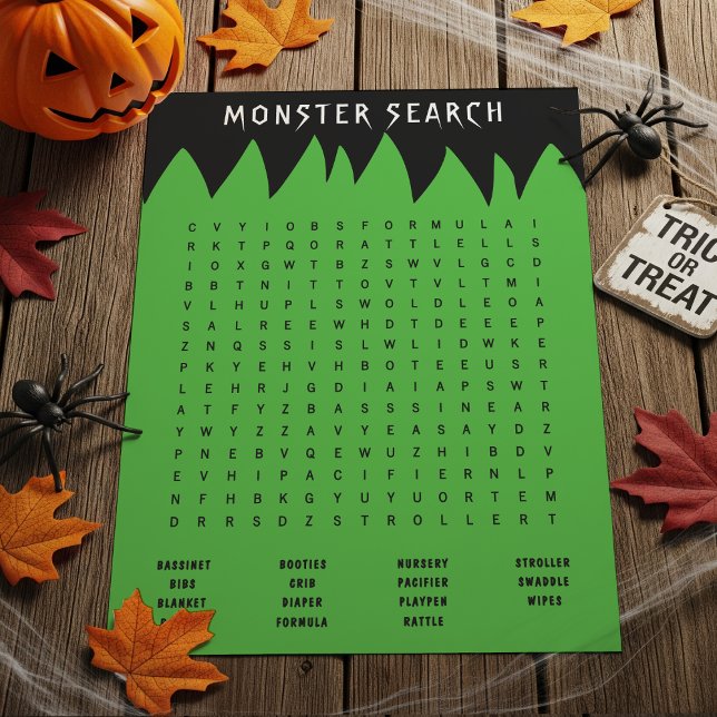 Lámina Juego de Baby Shower Frankenstein Monster Word Sea (Frankenstein Monster Word Search Baby Shower Game
)