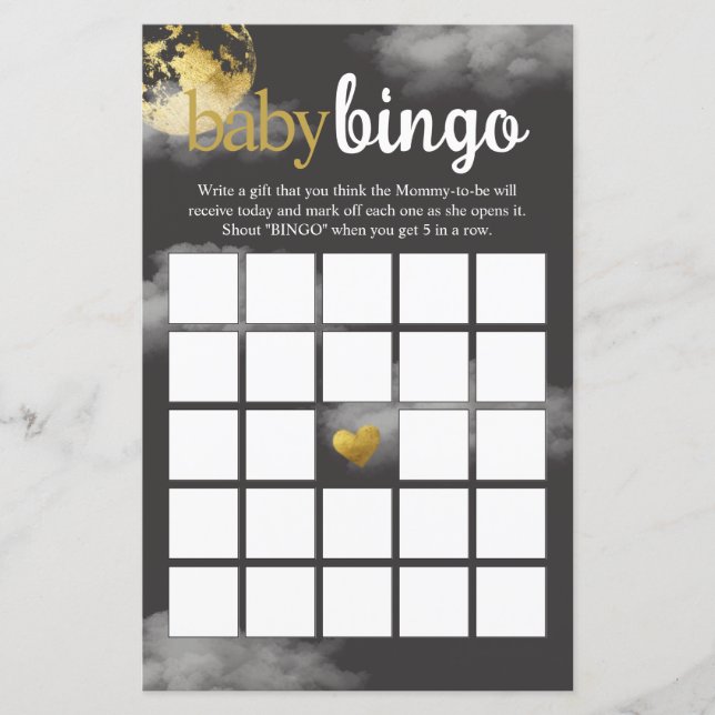 Lámina Juego de Baby Shower Gray and Gold Baby Bingo (Anverso)
