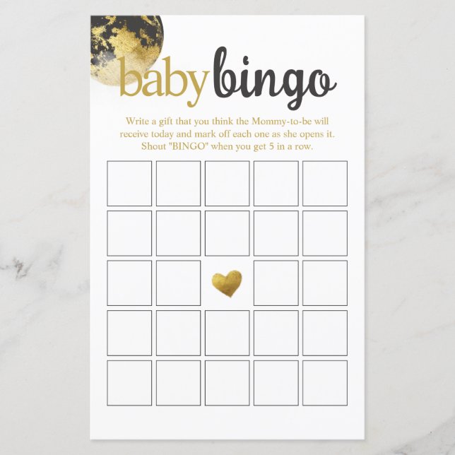 Lámina Juego de Baby Shower Gray and Gold Baby Bingo (Anverso)