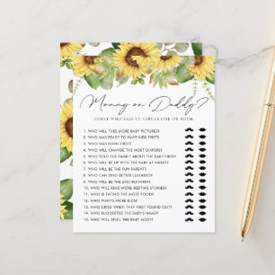 Lámina Juego de Baby Shower Green Sunflower Mommy o Daddy