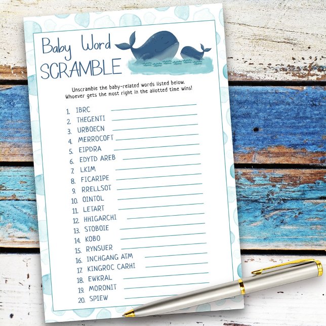 Lámina Juego de Baby Shower Happy Whats Baby Word Scrambl (Baby Shower game card from my Happy Whale collection. Message if you need different items.)