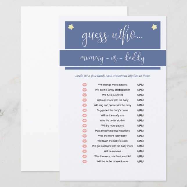 Lámina Juego de Baby Shower Little Peanut Elephant Boy Bl (Anverso / Reverso)