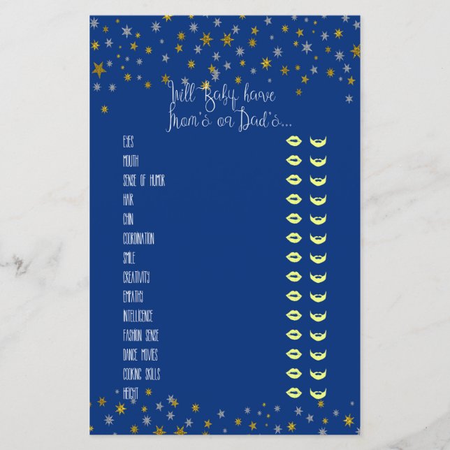 Lámina Juego de Baby Shower Little Star para bebés (Anverso)