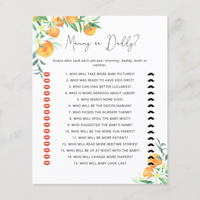 Lámina Juego de baby shower mamá o papá Little cutie (Anverso)