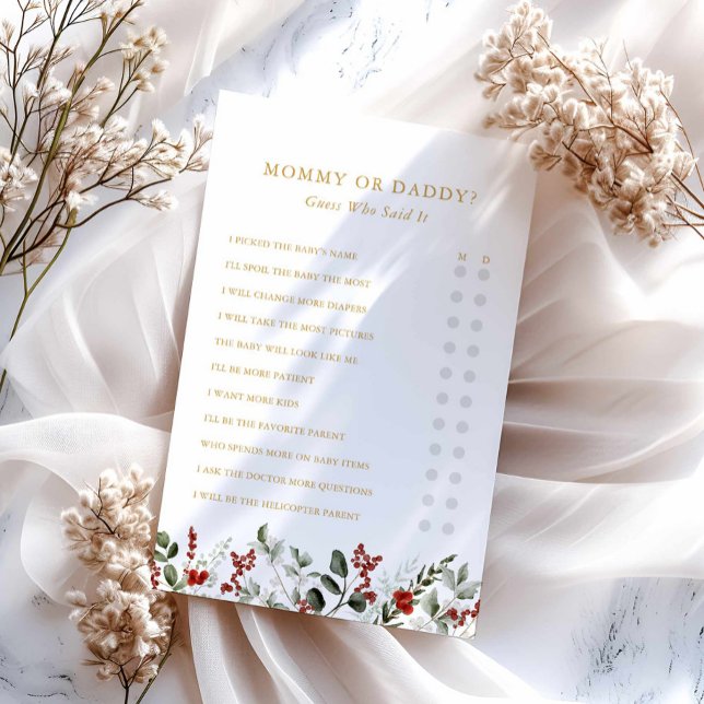 Lámina Juego de Baby Shower mami o Daddy Winter (Winter Baby Shower Mommy or Daddy Game Card)