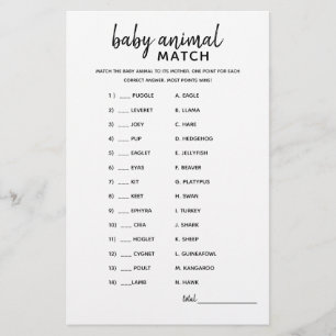 Lámina Juego de Baby Shower Minimalista de Baby Animal Ma