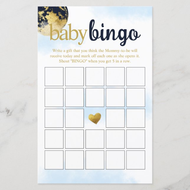 Lámina Juego de Baby Shower Navy Blue and Gold Baby Bingo (Anverso)