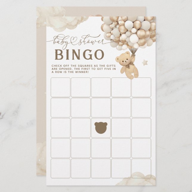 Lámina Juego de Baby Shower neutro con globos (Anverso / Reverso)