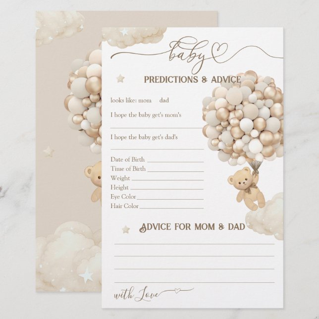 Lámina Juego de Baby Shower neutro con globos (Anverso / Reverso)