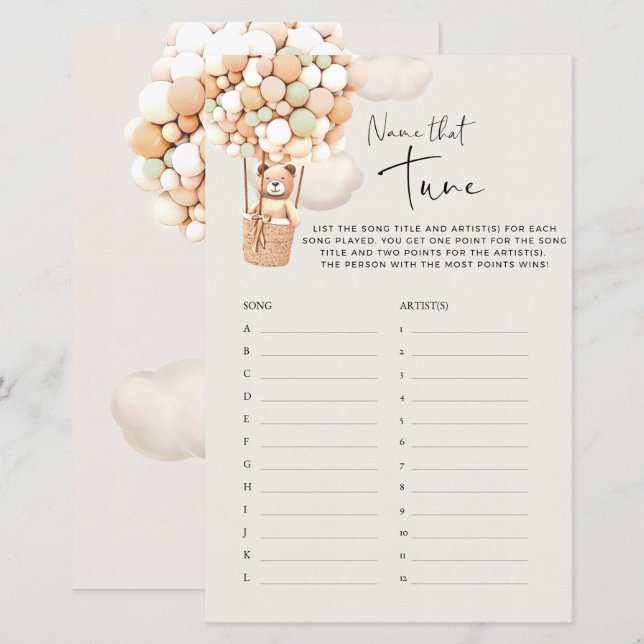 Lámina Juego De Baby Shower - ¡Nombra A Esa Tune! (Anverso / Reverso)