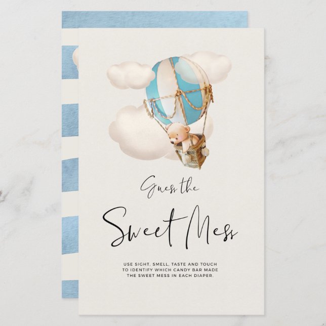 Lámina Juego de Baby Shower Oso - Adivina El Rótulo De Aj (Anverso / Reverso)