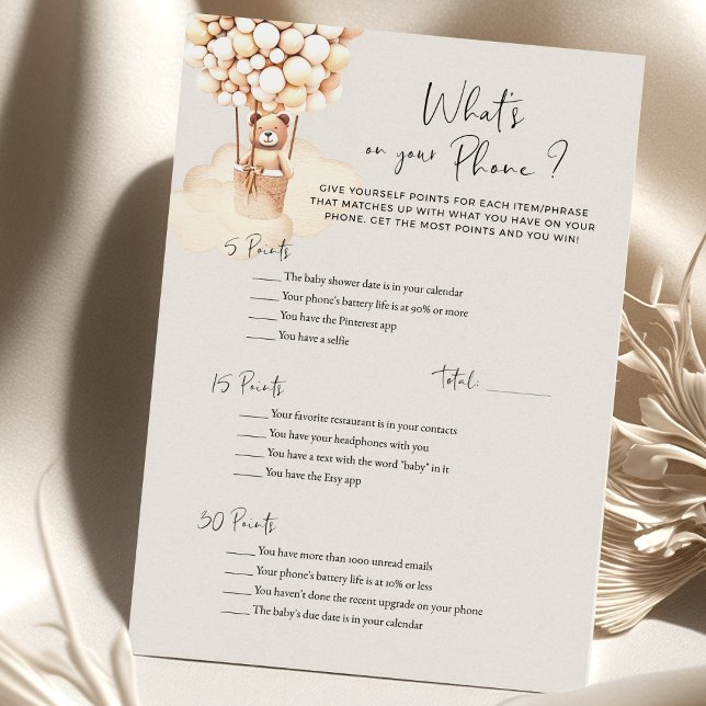 Lámina Juego de Baby Shower Oso lo que hay en tu teléfono (Subido por el creador)