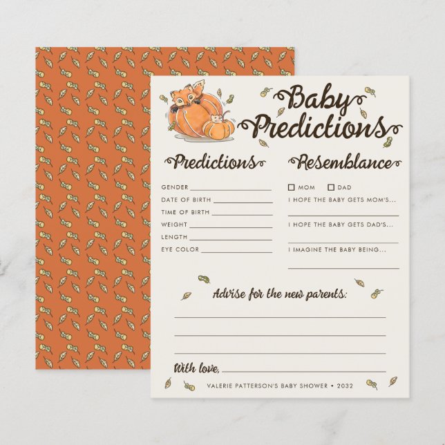 Lámina Juego de Baby Shower otoño para las predicciones d (Anverso / Reverso)