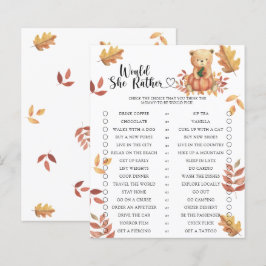 Lámina Juego de Baby Shower Otoño / ¿Qué Preferiría Ella?