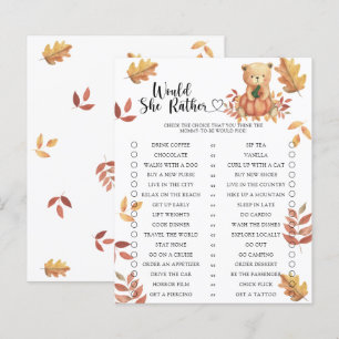 Lámina Juego de Baby Shower Otoño / ¿Qué Preferiría Ella?