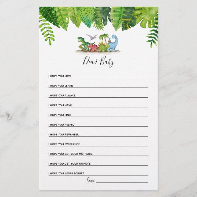 Lámina Juego de Baby Shower para bebés dinosaurios (Anverso)