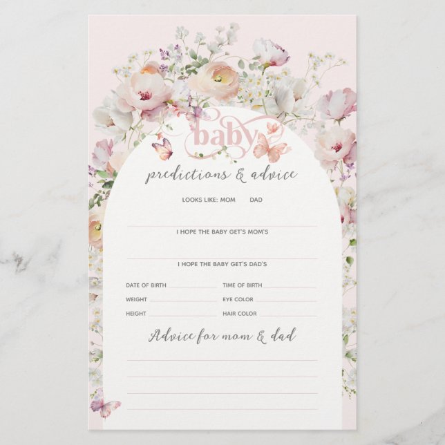 Lámina Juego de Baby Shower para Chica floral rosa Rubor  (Anverso)