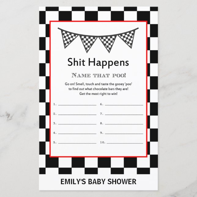 Lámina Juego de Baby Shower para coches de Carreras IMPRE (Anverso)